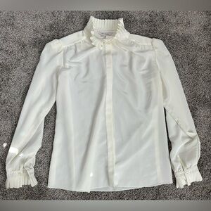 St. John size 10 Cream Pleated Collar Blouse